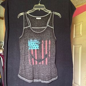 Maurices Black Graphic Tank Top with Blue and Red Design